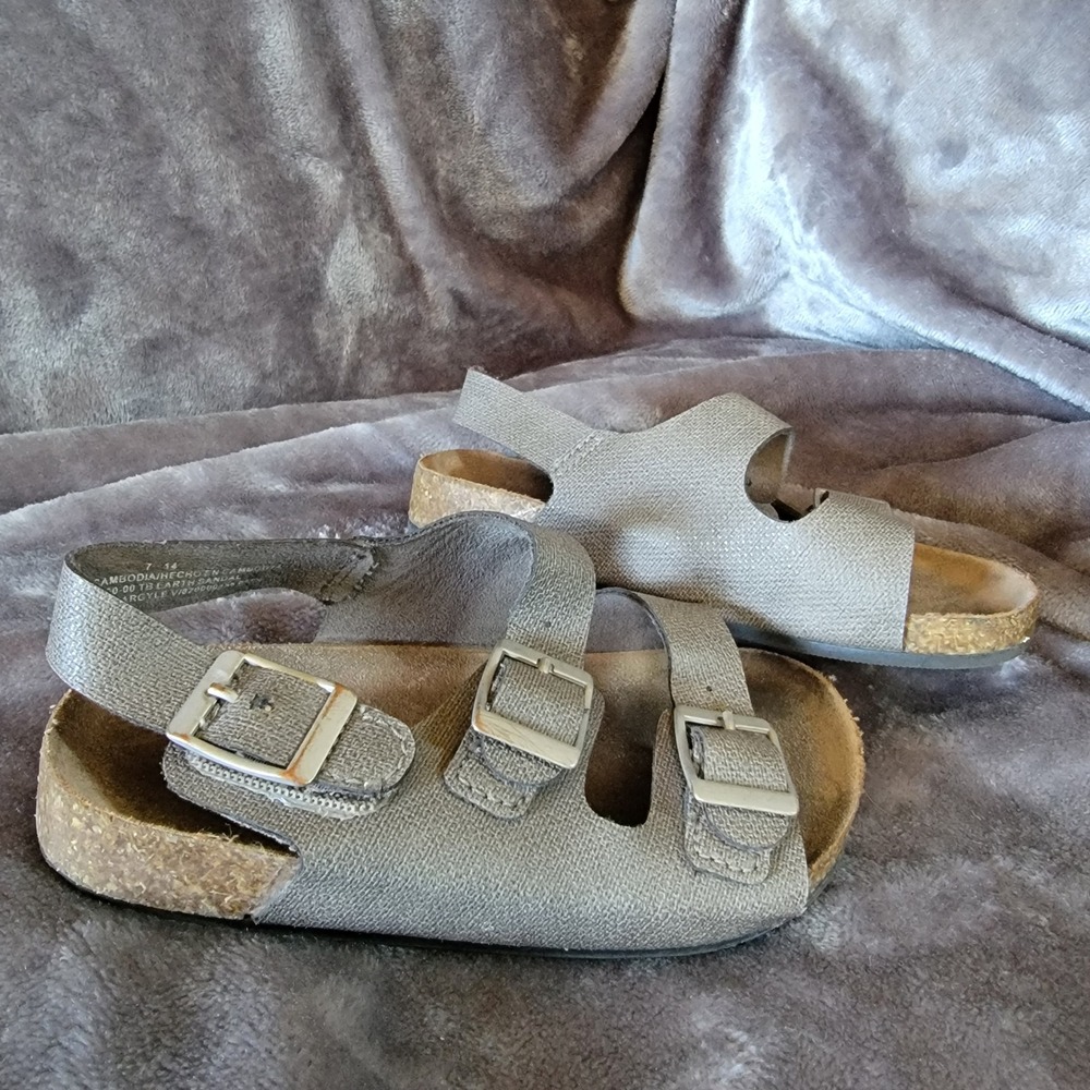 Earth Sandal Kids 7 Blue Grey Argyle Good Buckle Cork Sole S638